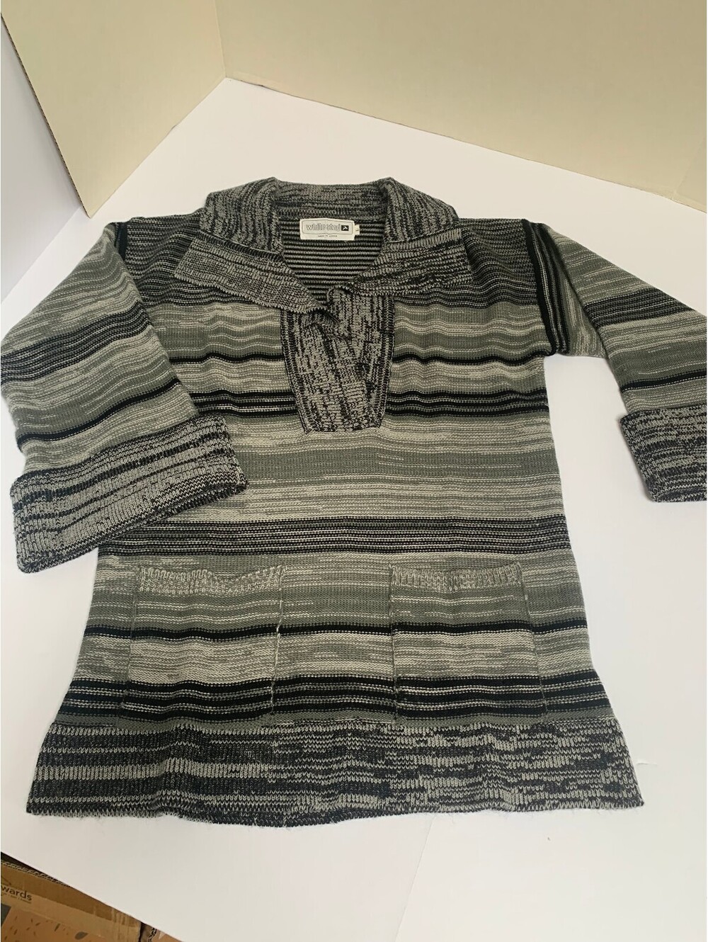 White Stag Gray and Black Striped Women's Size L Sweater